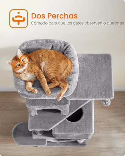 Miniatura 4 de Feandrea - Árbol para gatos de varios niveles para interiores, torre para gatos tipo condominio con 4 postes para rascar, 2 posaderos, hamaca y claro