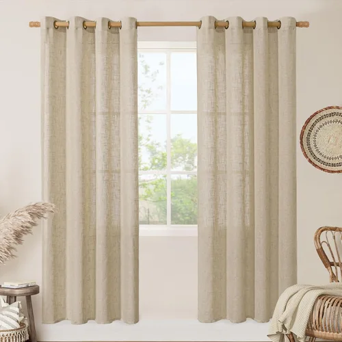 Miniatura 128 de LAMIT Cortinas de lino sintético para dormitorio, paneles filtrantes de luz, cortinas de lino con protección de privacidad con ojales para ventanas