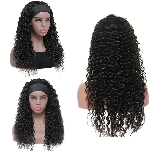 Miniatura 9 de Peluca de cabello humano con diadema de ondas profundas, sin pegamento, pelucas de cabello rizado sin encaje frontal, pelucas de cabello humano