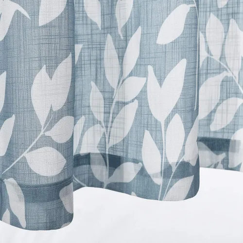 Miniatura 3 de Treatmentex Cortinas azules de cocina de 24 pulgadas con estampado de hojas blancas cortas para ventanas pequeñas, 2 paneles