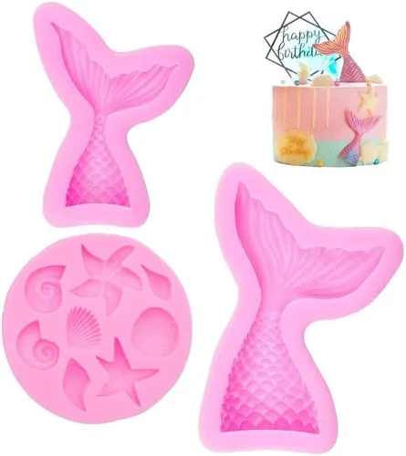Molde de silicona para tartas con temática de sirena, concha, estrella de mar, cola de sirena, molde para cupcakes para dulces, chocolate, fondant,