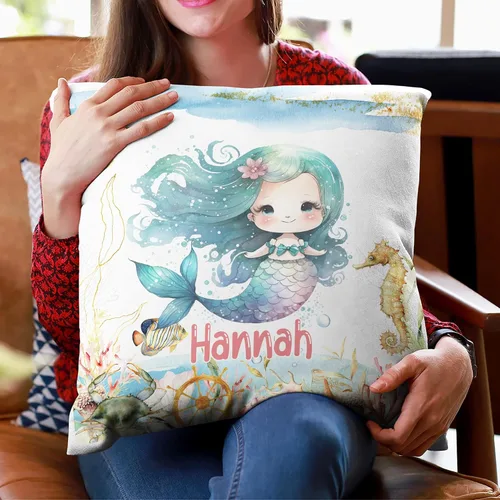 Miniatura 3 de Hyturtle Bonita almohada de sirena personalizada (inserto incluido) – Regalos para niñas, mujeres, niños – Regalos de cumpleaños para amantes