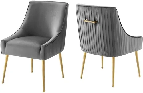 Modway Discern - Juego de 2 sillas de comedor tapizadas de terciopelo de alto rendimiento, con respaldo plisado, color gris