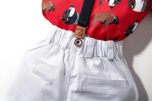 Miniatura 6 de Kimocat Traje de caballero para bebé, camisa de algodón con corbatín, overoles de 3 piezas