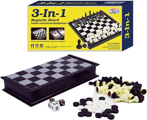 WEofferwhatYOUwant Juego de ajedrez magnético 3 en 1, juego de mesa de viaje con damas y backgammon de 10 pulgadas, tablero de ajedrez plegable de