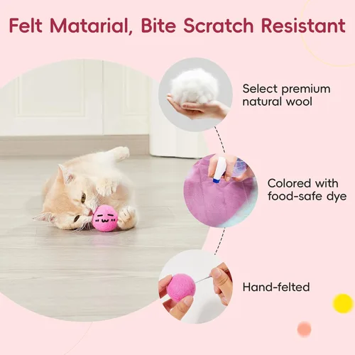 Miniatura 3 de Potaroma 12 piezas de juguetes de bola de fieltro para gatos silenciosos con hierba gatera en el interior, juguetes de ejercicio para gatos