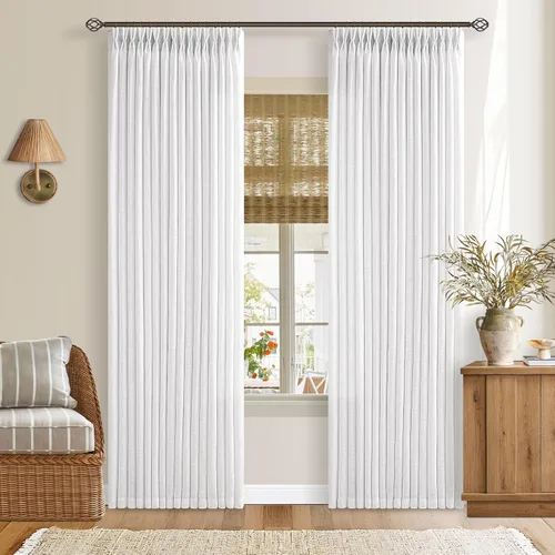 Miniatura 72 de TWODRAPES Cortinas de Lino Plisadas con Pinza Beige Blancas de 54 Pulgadas de Largo 2 Paneles para Comedor Cocina Dormitorio Plisadas Semi
