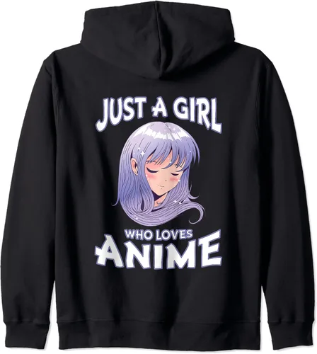 Just A Girl Who Loves Anime Gifts for Teen Girls Anime Merch Sudadera con capucha con cremallera, Negro, S