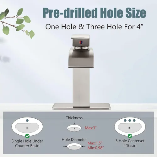 Miniatura 3 de Aolemi Grifo de baño de una sola manija, 1 agujero, montaje en cubierta, lavabo para lavabo de lavabo RV con placa de cubierta y montaje de drenaje