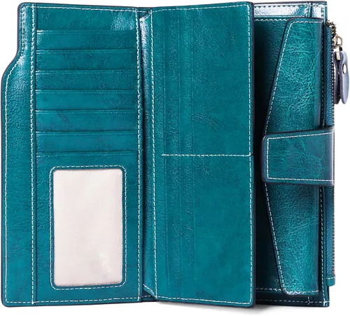 Miniatura 3 de SENDEFN - Cartera de cuero para mujer, portatarjetas con bloqueo RFID, monedero para mujer con cierre