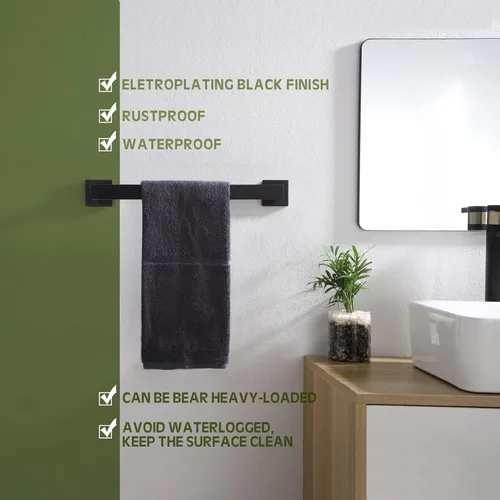 Miniatura 6 de KOKOSIRI Barra de toalla individual de 16 pulgadas, toallero para baño o cocina, toallero de pared de acero inoxidable SUS304, negro mate