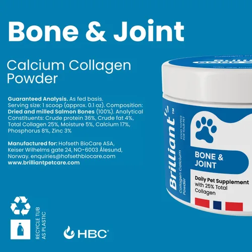 Miniatura 8 de Hofseth BioCare Brilliant - Suplemento para huesos y articulaciones para perros, calcio y colágeno en polvo de alta resistencia para soporte