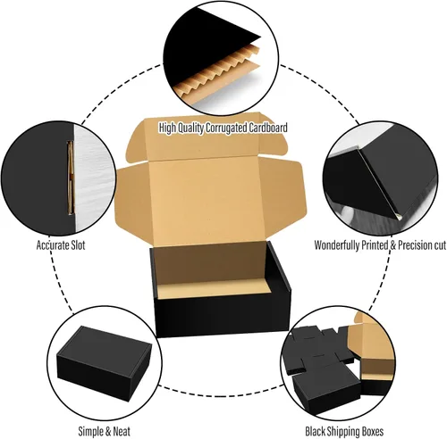 Miniatura 4 de BoShahai Paquete de 30 cajas de envío negras de 9x6x4 pulgadas, cajas de correo corrugadas, cajas de embalaje para productos, caja de cartón