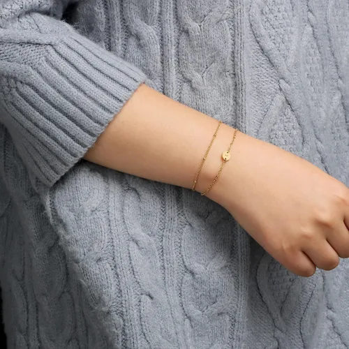 Miniatura 5 de Pulsera de letras con cuentas personalizada de 26 discos del alfabeto para niñas, chapada en oro de 14 quilates