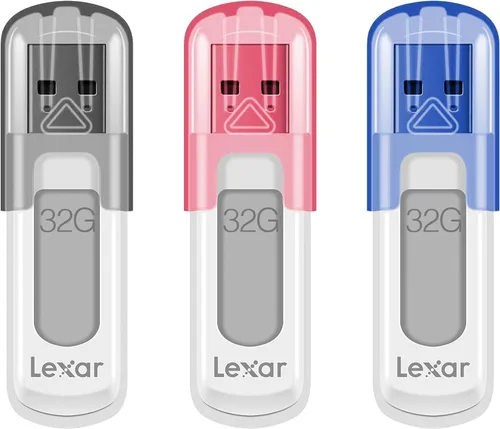Lexar JumpDrive V1000 - Paquete de 3 unidades flash USB 3.2 Gen 1 de 32 GB para expansión de almacenamiento y respaldo, lectura de hasta 100 MB/s,