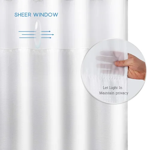Miniatura 3 de ARICHOMY Cortina de ducha con tejido de gofre, 250 GSM, peso pesado con gancho a presión y ventana transparente, cortina de baño de tela de Blanco