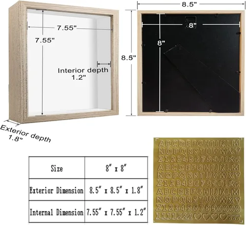 Miniatura 2 de Caja expositora de 8 x 8 pulgadas con calcomanías de letras, vitrina para recuerdos, artículos de bebé, recuerdos de boda, manualidades, boletos y 6