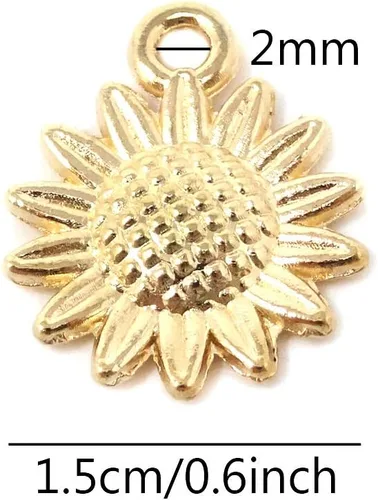 Miniatura 3 de Honbay 50 dijes de girasol de aleación vintage para fabricación de joyas o manualidades de bricolaje Kc Gold