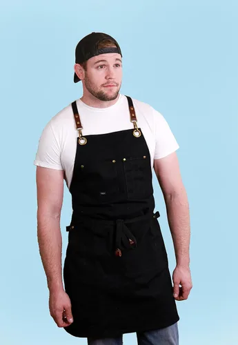 Miniatura 4 de Caldo Delantal de cocina de lona para cocinar, delantal de lona para hombre y mujer, para chef profesional, servidor o barista, ajustable con Negro