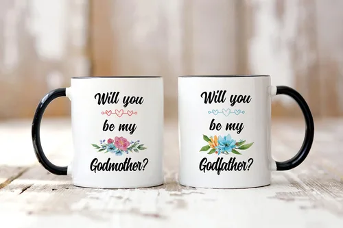 Miniatura 4 de Casitika ¿Serás mi regalo de propuesta de padrinos? Juego de tazas de café con propuesta de Dios Padres. Taza de 11 onzas para pedir a amigos