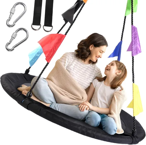Columpio de árbol de platillo de 40 pulgadas para niños, columpio redondo al aire libre con correas para colgar y cuerdas ajustables, fácil montaje