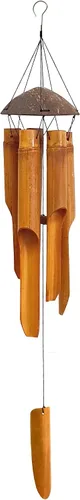 Miniatura 3 de Campanas de viento hechas a mano, 5 tubos de campana de bambú, parte superior de madera de coco, campanillas de madera de tono bajo y profundo