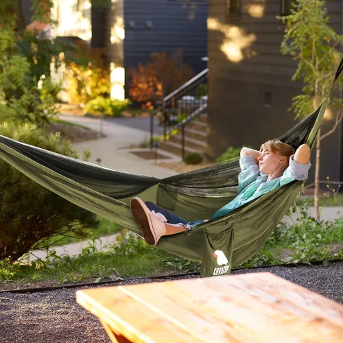 Miniatura 7 de COVACURE Hamaca de camping – Hamaca portátil de capacidad de 772 libras con correas de árbol, hamaca de viaje de nailon de paracaídas duradera