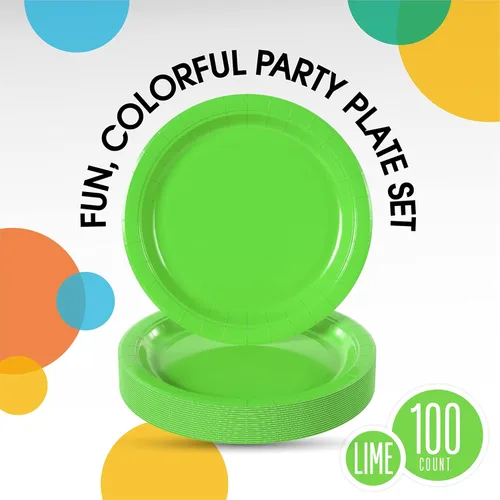 Miniatura 2 de Exquisite Party Solids - Platos desechables de papel verde lima, de 7 pulgadas, platos desechables de color verde lima para fiestas, 100