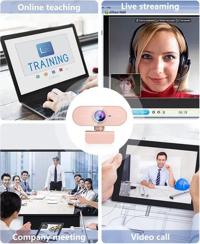 Miniatura 7 de Cámara web para PC con micrófono, Full HD 1080P rosa, cámara web de transmisión con micrófono para computadora portátil Mac, cámara de computadora