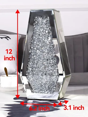 Miniatura 4 de Jarrón de flores con diamantes triturados, jarrones de espejo plateado para centros de mesa, jarrón de cristal brillante decorativo para decoración