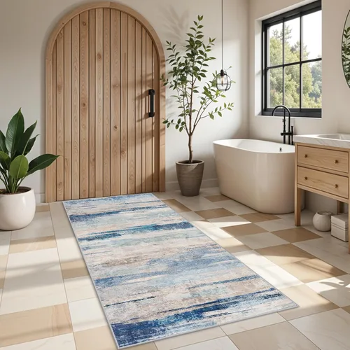 Miniatura 74 de Alfombra lavable para pasillo de 3 x 12 pulgadas, alfombras abstractas modernas con parte trasera antideslizante, alfombra ultra suave para cocina