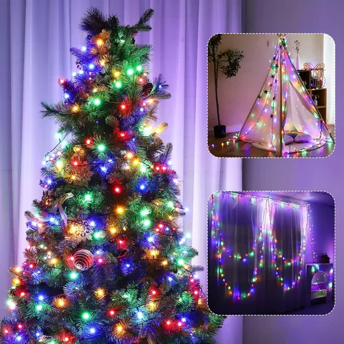 Miniatura 6 de Meteds - Luces LED de Navidad para exteriores, 300 LED, 32 m, 8 modos, luces de globo enchufables y conectables impermeables para decoraciones