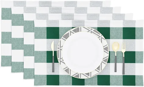 Miniatura 19 de Juego de 4 manteles individuales de algodón de 2 lados a cuadros amarillos y blancos, resistentes al calor, para mesa de cocina, 12 x 18 pulgadas