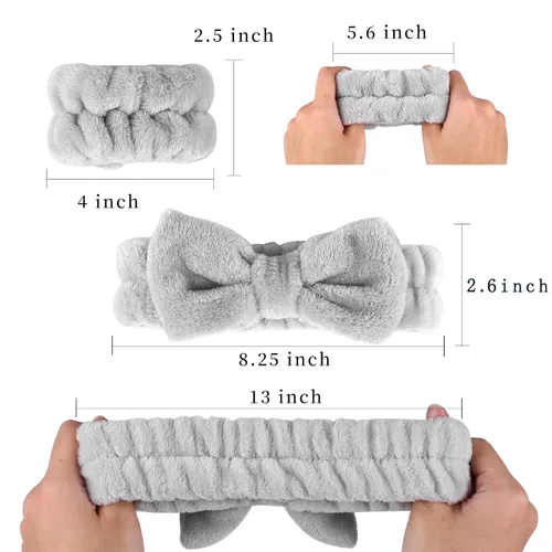Miniatura 5 de SLNZAPTY Juego de 12 diademas y muñequeras para lavado facial para mujeres, envolturas de cabello de microfibra tipo spa para niñas, diademas y beige