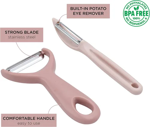 Miniatura 2 de Social Chef - Juego de 2 peladores de verduras con hoja de acero inoxidable, pelador en Y y pelador giratorio para pelar papas, verduras y frutas