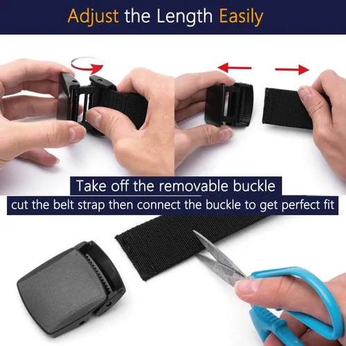 Miniatura 6 de LionVII Cinturones elásticos para hombre con hebilla de plástico sin metal para deportes de trabajo, fácil de recortar para adaptarse a cintura