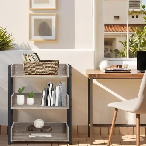 Miniatura 6 de VECELO Estantería pequeña, organizador de almacenamiento de 3 niveles, estantería industrial para oficina en casa, sala de estar, dormitorio, 30
