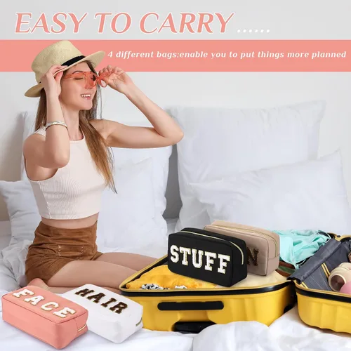 Miniatura 5 de Remerry 4 piezas de bolsas de cosméticos de nailon impermeables, organizador de maquillaje espacioso para viajes para mujeres, bolsa de chenilla