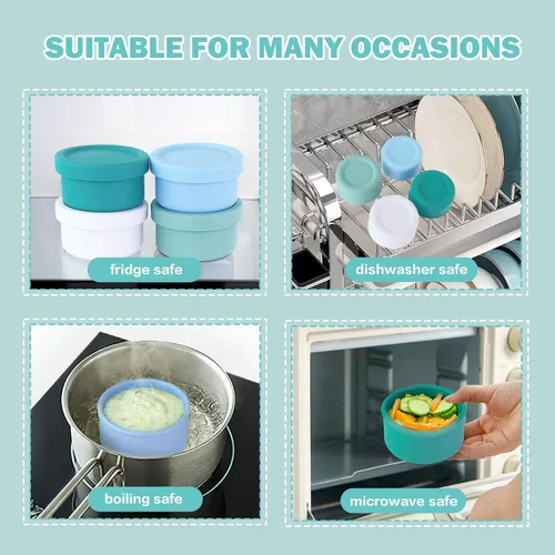 Miniatura 3 de Finorder Paquete de 4 recipientes de silicona de 5 onzas para alimentos, recipientes de almacenamiento de aperitivos para bebés con tapas