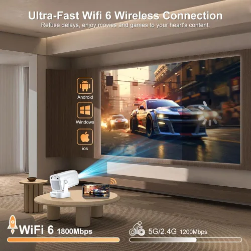 Miniatura 7 de [Enfoque automático y Keystone / 1080P nativo] Mini proyector con Wifi y Bluetooth 5.4, proyector portátil para películas al aire libre/dormitorio