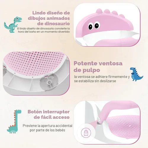 Miniatura 5 de Asiento de baño para bebés de 6 meses en adelante sentados, silla de baño antideslizante con ventosa, seguro y cómodo asiento de baño infantil Rosa