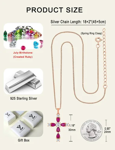 Miniatura 187 de YL Collar de cruz de plata de ley 925 con colgante de piedra natal religiosa para mujer