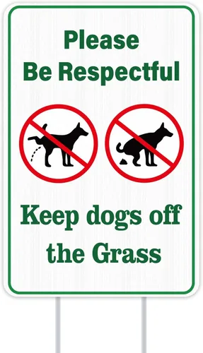 WhatSign Letrero de perro con estacas de doble cara de 8 x 12 pulgadas, con estacas "Please Pick Up After Your Dog" (« Please Pick Up After Your
