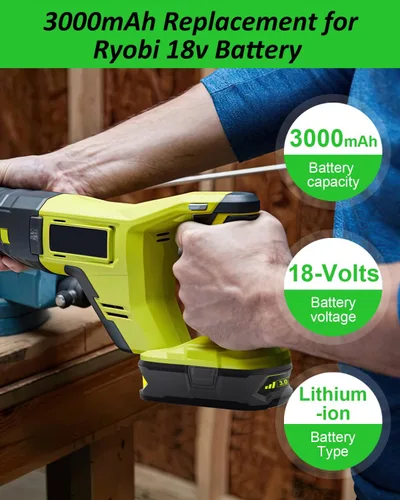 Miniatura 2 de Reemplazo de batería de 3.0Ah para batería Ryobi ONE+ de iones de litio de 18 V de 3.0 Ah, paquete de 2