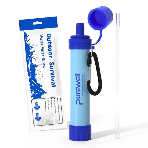 Purewell Filtro de agua al aire libre Filtración de agua personal Paja de emergencia Equipo de supervivencia Purificador de agua para acampar