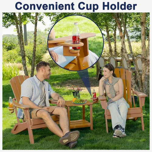 Miniatura 4 de Plawdlik Adirondack Juego de 2 sillas plegables, probadas por SGS, textura de madera con portavasos, polietileno de alta densidad resistente a todo