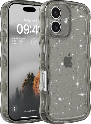 Miniatura 7 de FABSPARK Funda para iPhone 14 Pro Max, bonita funda colorida con láser, retro, exquisita, rizada, borde ondulado, protector estético de TPU suave