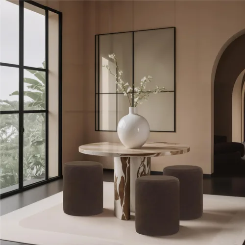 Miniatura 5 de O2B Otomana redonda moderna con asiento acolchado suave – Silla de tocador multifuncional, taburete tapizado reposapiés para sala de estar