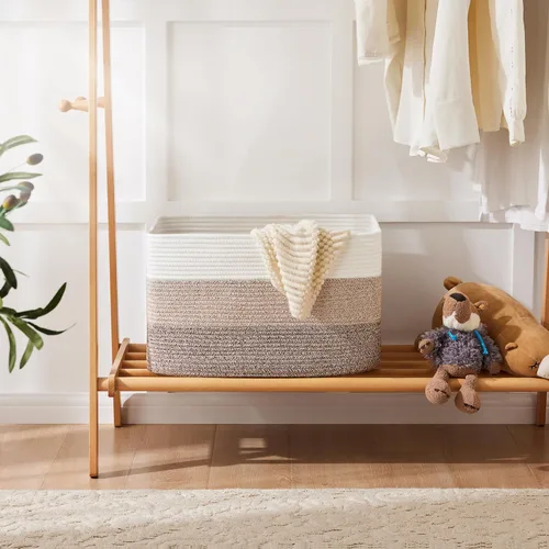Miniatura 4 de Artfeel - Cesta de manta rectangular, cestas tejidas para almacenamiento, cesta de lavandería de 65L para mantas decorativas de guardería, juguetes