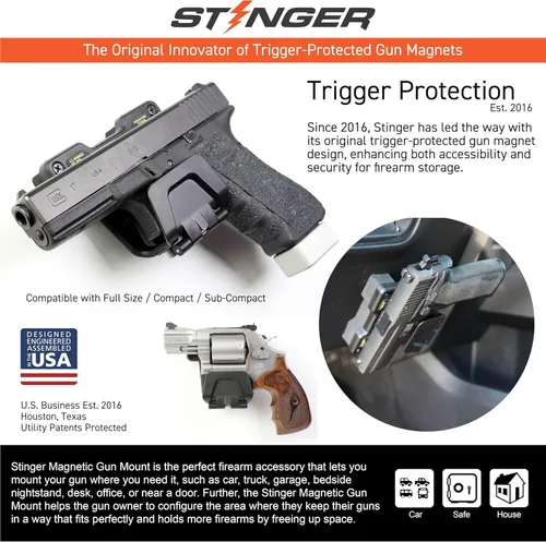 Miniatura 8 de Stinger Magnetic Gun Mount Rack w/Trigger Guard Protection, Gun Holder Conceal in Car, Truck, Vehicle, Desks, Safes, Walls, Gun Magnet for Handgun